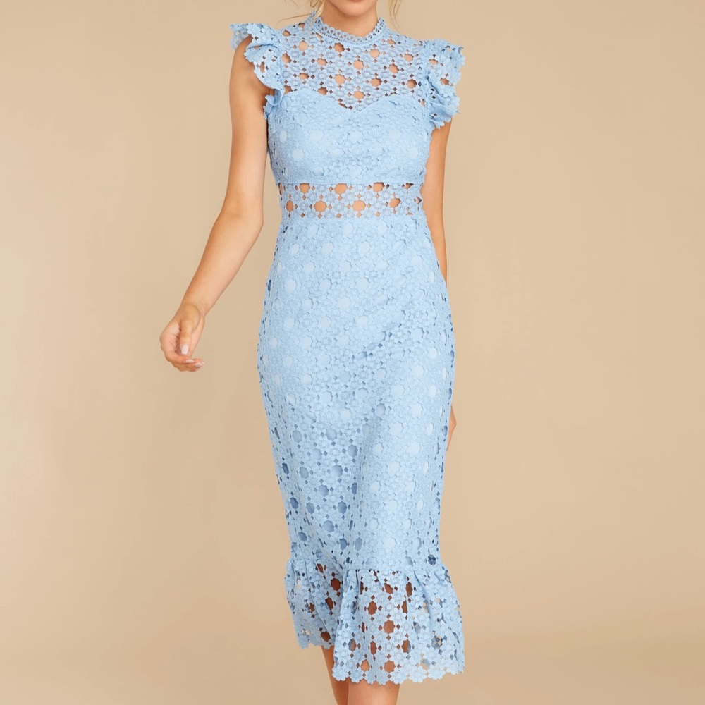 Blue lace midi dress